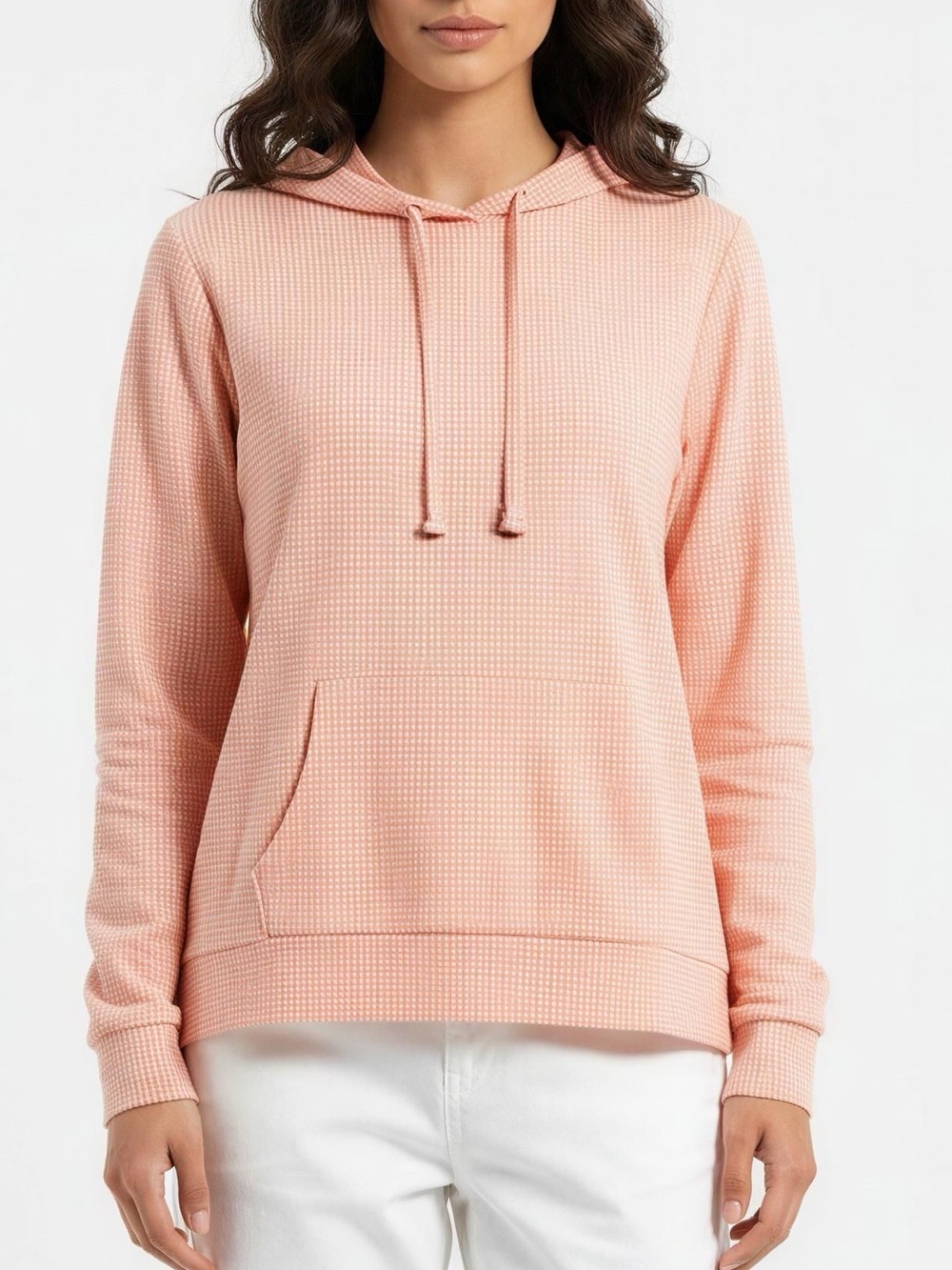 Weatherproof Vintage Gingham Hoodie Long Sleeve Pullover Dusty Pink Size Large
